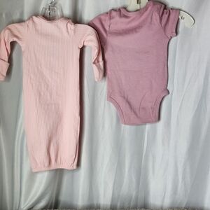 3 Pink Baby Items Including  Onesie, Baby Nightgown & Baby Sleeping Sack
